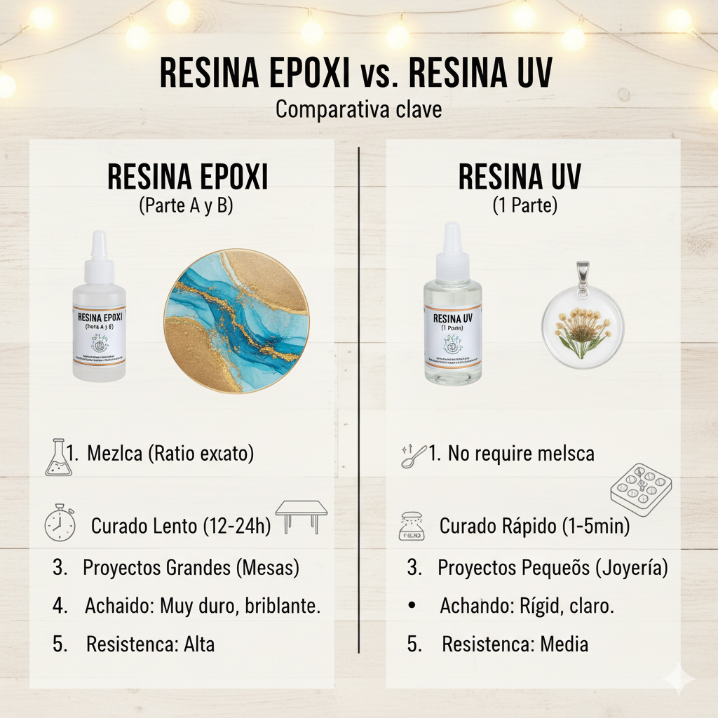 Comparación de kits de resina epoxi de dos partes y resina UV con lámpara